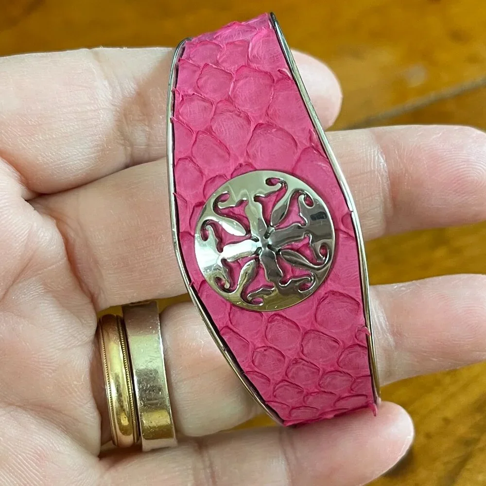 Rustic Cuff NEW Monique Python Side Cut Hot Pink Silver Cuff